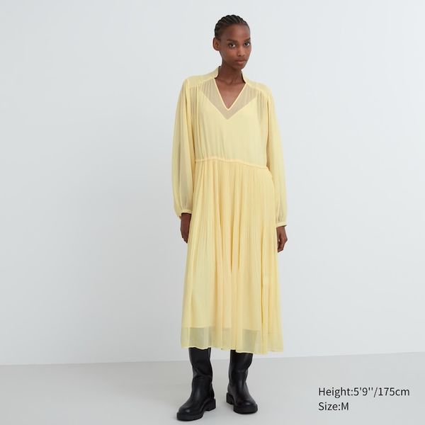 Сукня Uniqlo:C жовта Chiffon Pleated Long-Sleeve Dress 650411 фото