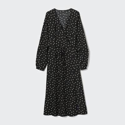 Платье Uniqlo черное в горошек RAP DOTTED LONG SLEEVED DRESS 6152 фото