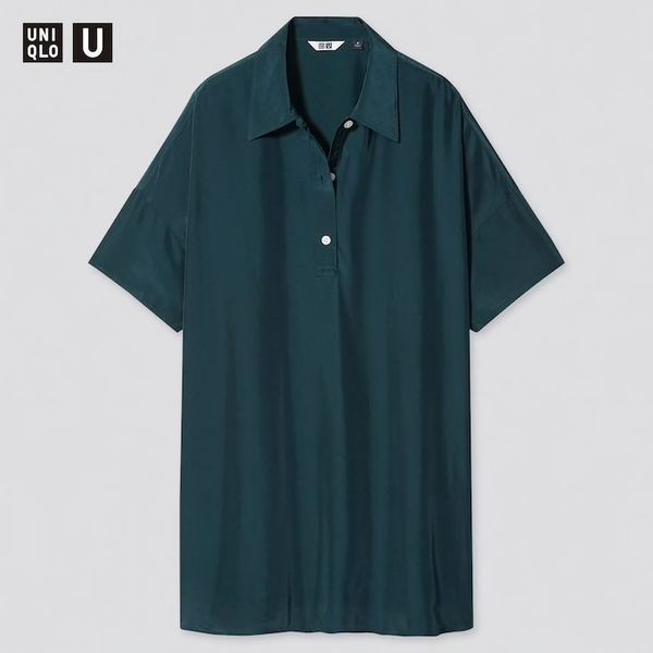 Рубашка-туника oversize Uniqlo U темно-зеленая 5460 фото