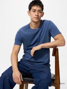 Футболка Uniqlo синяя базовая Crew neck 7207 фото