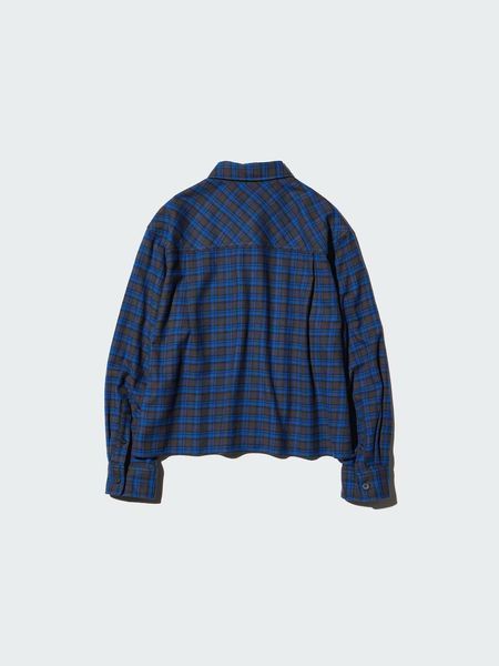 Сорочка Uniqlo синя Flannel Boxy Long Sleeve Shirt 8058 фото