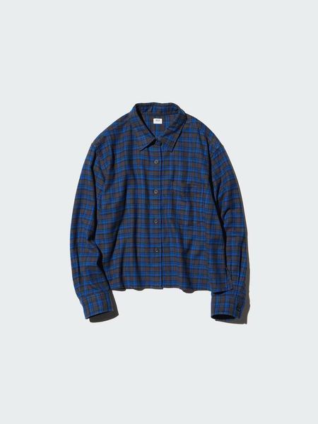 Сорочка Uniqlo синя Flannel Boxy Long Sleeve Shirt 8058 фото