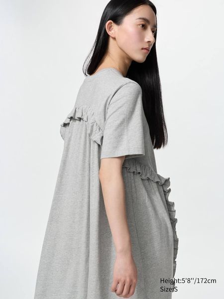 Сукня Uniqlo чорна Frill T-Shirt Dress (Short Sleeve) 85821 фото