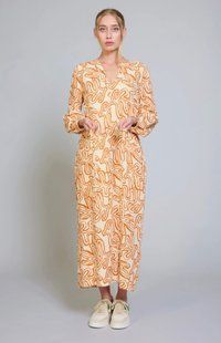 Платье MELLODAY бело-оранжевое Swirl Long Sleeve Shirtdress 7491 фото