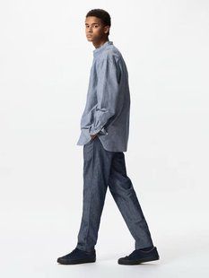 Брюки Uniqlo сині Linen Blend Relaxed Trousers 7759 фото