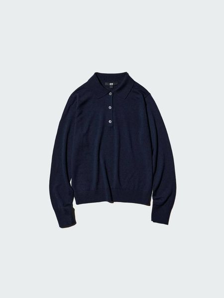 Свитер - поло Uniqlo черный Merino Polo Sweater 8022 фото