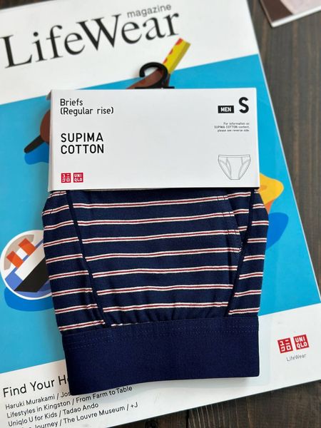 Трусы Uniqlo синие в полоску briefs (regular rise) 6719 фото