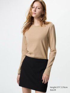 Лонгслів Uniqlo бежевий Soft Ribbed T-Shirt (Long Sleeve) 77831 фото