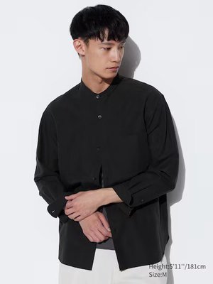 Сорочка Uniqlo чорна лляна Stand Collar Shirt 6856 фото