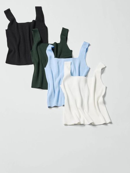 Майка Uniqlo темно-зеленая 3D Knit Seamless Ribbed Square Neck Jumper (Sleeveless) 8329 фото