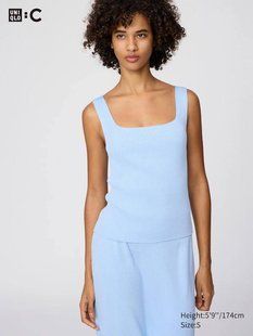 Майка Uniqlo блакитна  3D Knit Seamless Ribbed Square Neck Jumper (Sleeveless) 8330 фото