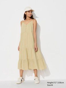 Платье Uniqlo бежевое Crinkle Cotton Camisole Dress  73591 фото