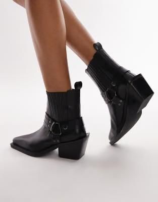 Черевики Topshop чорнi Maxy leather western boots with harness 7724 фото