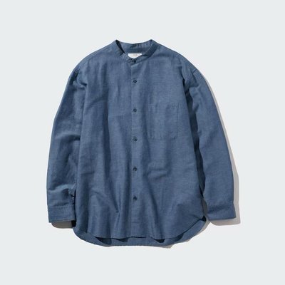 Сорочка Uniqlo синя лляна Stand Collar Shirt 682511 фото