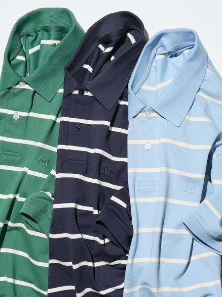 Футболка-поло Uniqlo+JW Anderson блакитна  в смужку DRY Piqu&eacute; T-Shirt 8504 фото