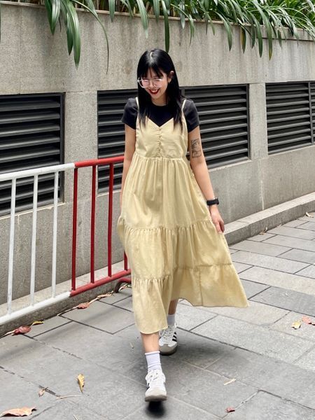 Платье Uniqlo бежевое Crinkle Cotton Camisole Dress  73591 фото