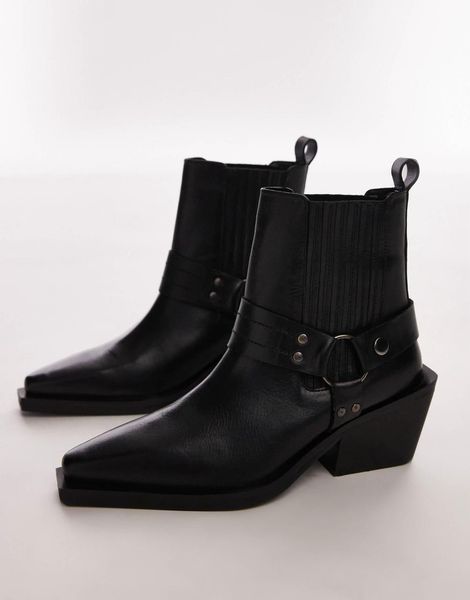 Черевики Topshop чорнi Maxy leather western boots with harness 7724 фото