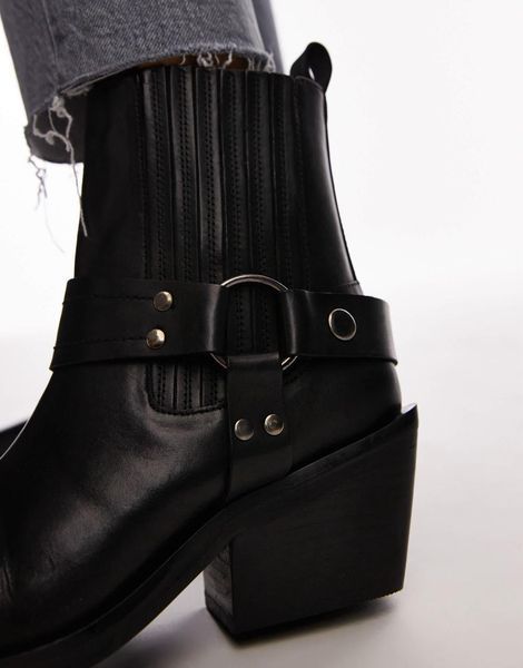 Черевики Topshop чорнi Maxy leather western boots with harness 7724 фото