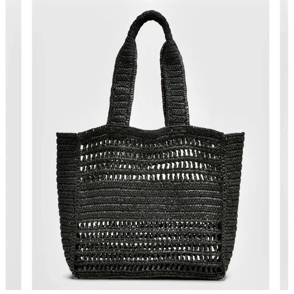 Сумка Karl Lagerfeld Paris чорна солом`яна Antibes Woven Paper Tote 7493 фото