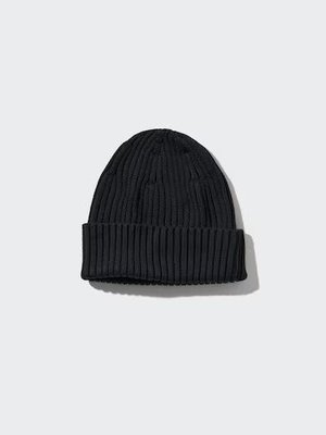 Шапка Uniqlo чорна Cotton Beanie (Ribbed) 6915 фото