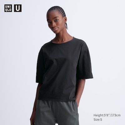 Футболка Uniqlo черная AIRism Cotton Relaxed T-Shirt  6688 фото