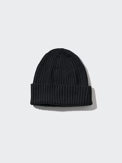 Шапка Uniqlo черная Cotton Beanie (Ribbed) 6915 фото