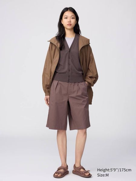 Шорты Uniqlo коричневые Pleated Wide Shorts Артикул 8368 В наличии 8369 фото
