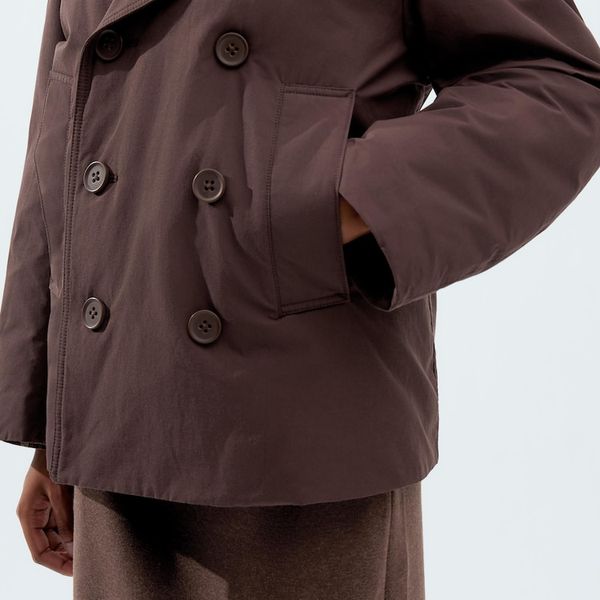 Пальто Uniqlo коричневе Padded Short Peacoat  6502 фото