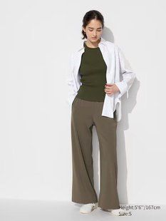 Брюки Uniqlo оливковi Crepe Jersey Straight Trousers  7017 фото