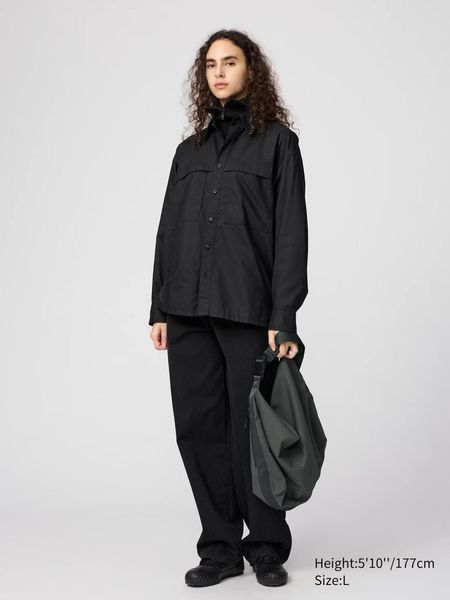 Жакет - рубашка Uniqlo U черная Utility Oversized Shirt | Long Sleeve 796911 фото