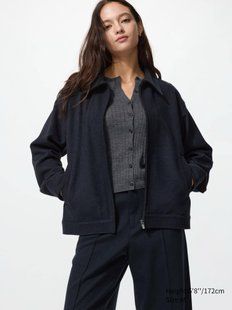 Кофта Uniqlo темно-синя Brushed Jersey Zip-Up Blouson 8062 фото
