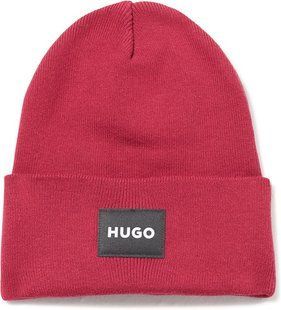 Шапка-бiнi HUGO червона Patch Logo Ribbed Beanie 8591 фото