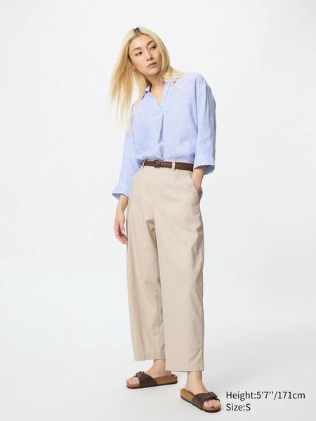 Брюки Uniqlo оранжевые Linen Cotton Tapered Trousers 7964 фото