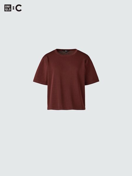 Футболка Uniqlo:С коричнева Boxy Knit T-Shirt 8531 фото