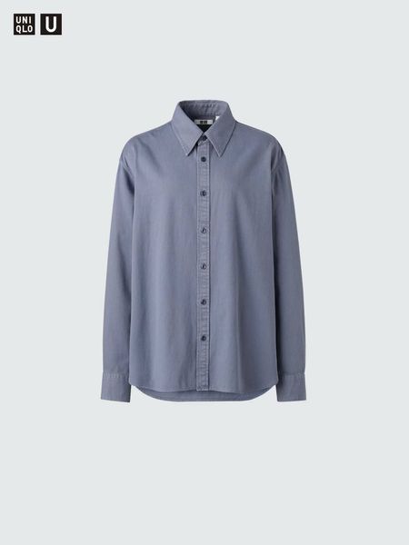 Рубашка Uniqlo U синяя Denim Oversized Shirt 80031 фото