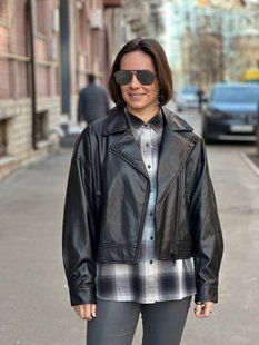 Куртка DKNY чорна Faux Leather Moto Jacket 7184 фото