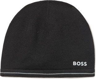 Шапка-бiнi BOSS чорна Contrast Logo Beanie Hat with Line Trim 8592 фото