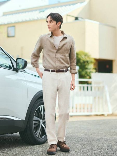 Брюки Uniqlo світлі Linen Blend Relaxed Trousers 8379 фото