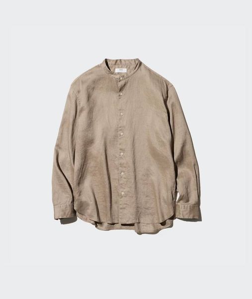 Рубашка Uniqlo белая льняная Stand Collar Shirt 7646 фото