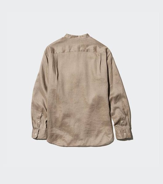 Рубашка Uniqlo белая льняная Stand Collar Shirt 7646 фото