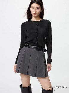 Кардиган Uniqlo чорний 100% Merino Ribbed Crew Neck Short Cardigan 8009 фото