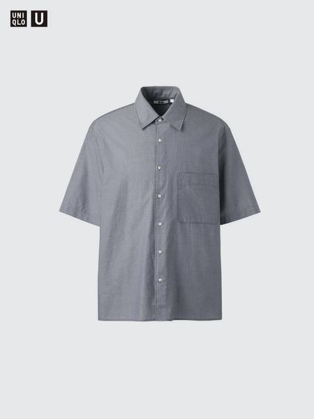 Рубашка Uniqlo U черная Boxy Shirt | Short Sleeve 8478 фото