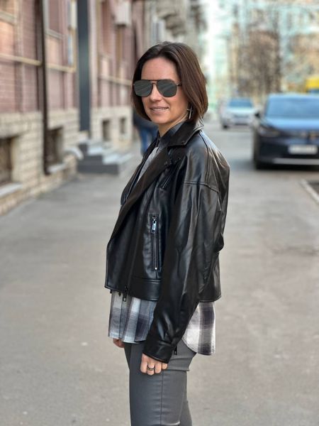 Куртка DKNY черная Faux Leather Moto Jacket 71841 фото