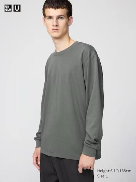 Лонгслив Uniqlo U серый из серии AIRism Cotton Crew Neck T-shirt Long Sleeve 7647 фото