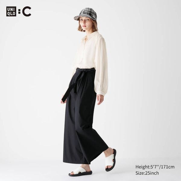 Брюки Uniqlo:С чорнi BELTED WIDE LEG ANKLE LENGTH TROUSERS 66891 фото