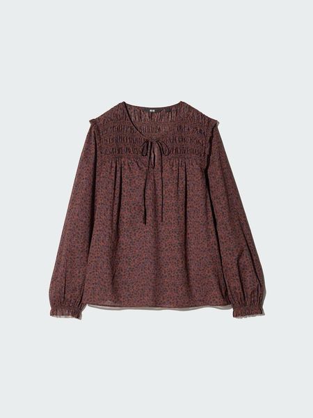 Блуза Uniqlo коричневая Light Cotton Shirring Blouse 8543 фото