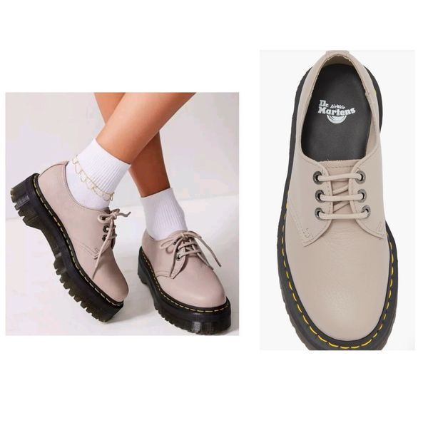 Туфли дерби Dr. Martens бежевые Quad II Platform Derby 7676 фото