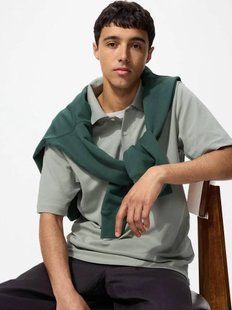 Футболка-поло Uniqlo зеленая AIRism Cotton Piqu&eacute; Polo Shirt 8199 фото