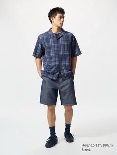 Шорты Uniqlo серо-синие Linen Blend Shorts (short) 7595 фото