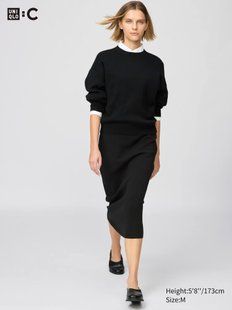 Юбка Uniqlo черная Washable Milano Ribbed Skirt 8231 фото